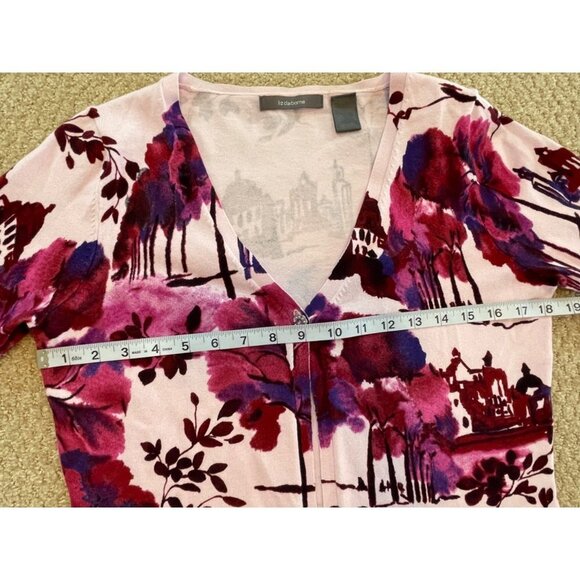 Cardigan Pink Purple Floral Single Button V-Neck Liz Claiborne Sweater - Picture 8 of 11